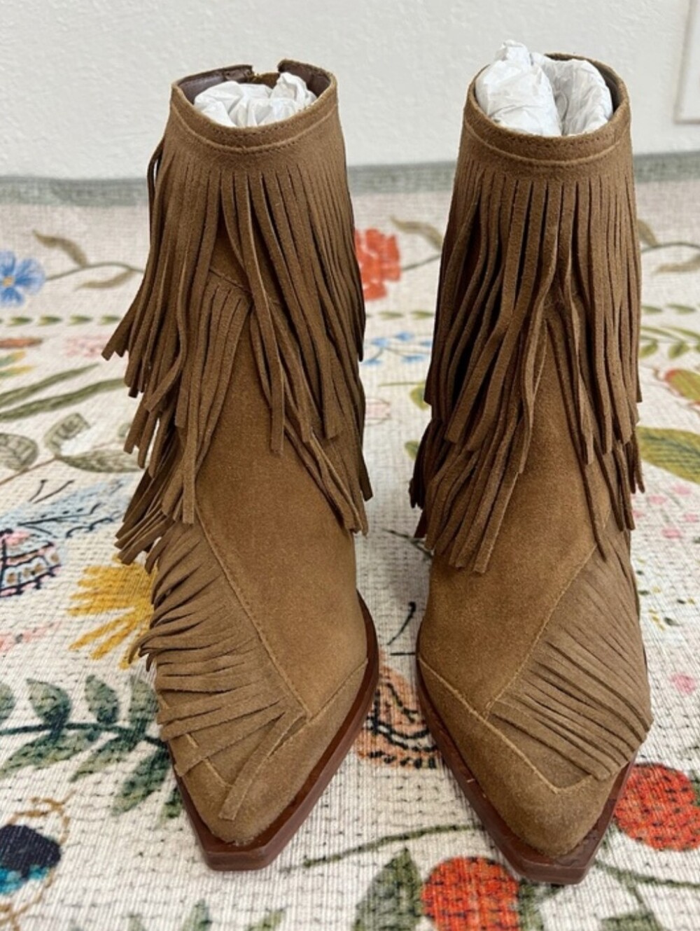 New Dolce Vita Torey Fringe Suede Chestnut Boots - Picture 4 of 16